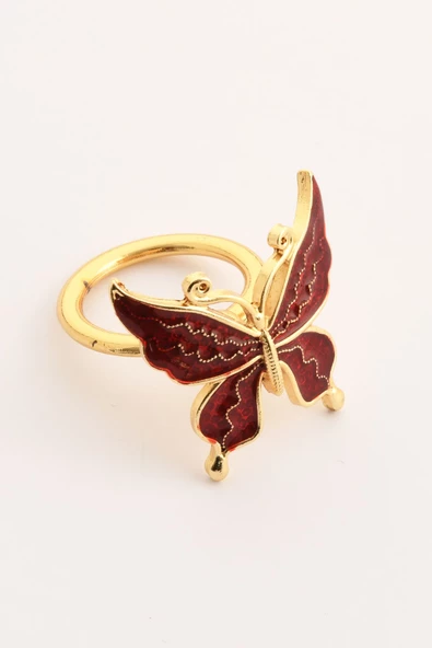 TR Turan Collection BUTTERFLY 6'lı Gold Lüks Peçete Halkası, Kırmızı Mineli Kelebek Peçete Yüzüğü - 7