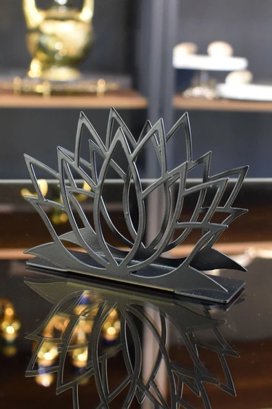 TR Turan Collection Nilüfer Çiçek Model Siyah Metal Peçetelik - 2