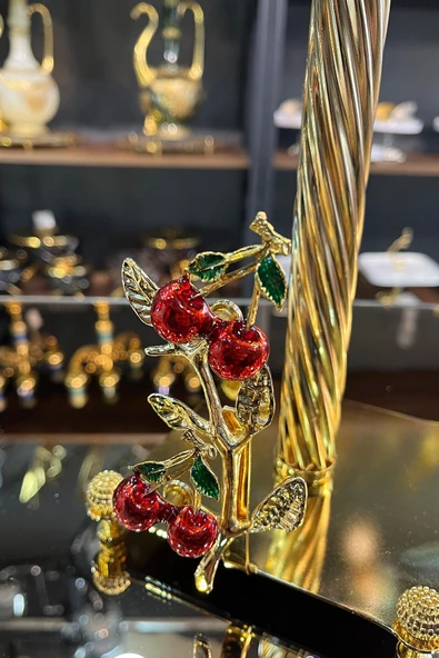 TR Turan Collection Metal Gold Havlu Kağıtlık, Kiraz Dekorlu Şık Havlu Kağıtlık-Peçetelik - 3