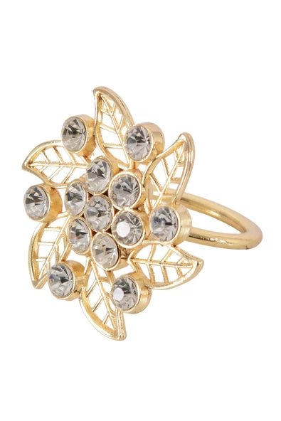 TR Turan Collection BROŞ 6'lı Gold Lüks Peçete Halkası, Çiçek Model Kristal Taşlı Peçete Yüzüğü - 7