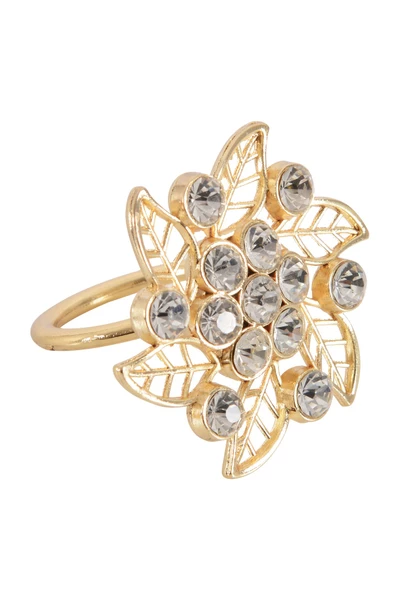 TR Turan Collection BROŞ 6'lı Gold Lüks Peçete Halkası, Çiçek Model Kristal Taşlı Peçete Yüzüğü - 8