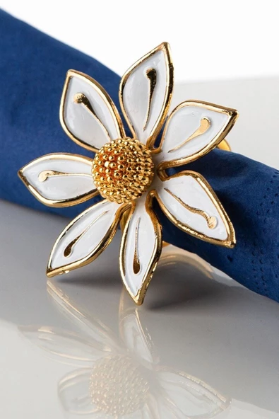 TR Turan Collection PAPATYA 6'lı Gold Lüks Peçete Halkası,Beyaz Mineli Peçete Yüzüğü - 2