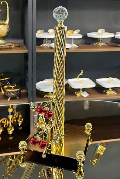 TR Turan Collection Metal Gold Havlu Kağıtlık, Kiraz Dekorlu Şık Havlu Kağıtlık-Peçetelik - 2