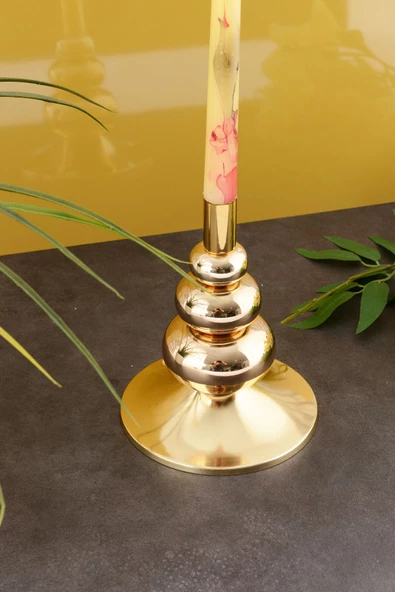 TR Turan Collection FLORA Şamdan Gold Kaplama Dekoratif Metal Mumluk OB - 4