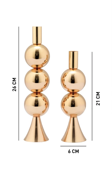 TR Turan Collection ELİT 2'li Şamdan Seti Gold Renk Dekoratif Metal Mumluk - 4