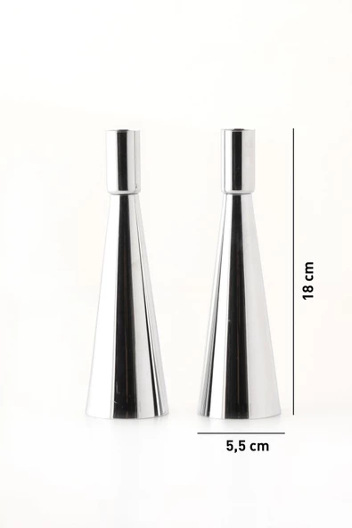 TR Turan Collection KULE 2'li Şamdan Gümüş Kaplam Modern Metal Mumluk Şamdan Seti - 4