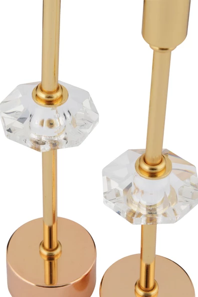 TR Turan Collection CONTES 2'li Lüks Şamdan Kristal Dekorlu Gold Kaplama Metal Mumluk - 8