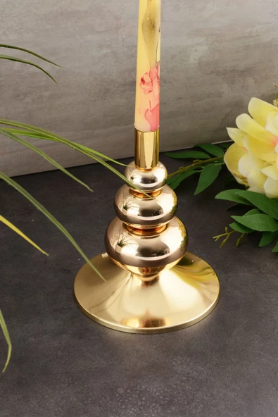TR Turan Collection FLORA Şamdan Gold Kaplama Dekoratif Metal Mumluk OB - 2