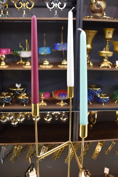 TR Turan Collection 3'lü Şamdan Gold Kaplama Üçgen Model Metal Mumluk - 6