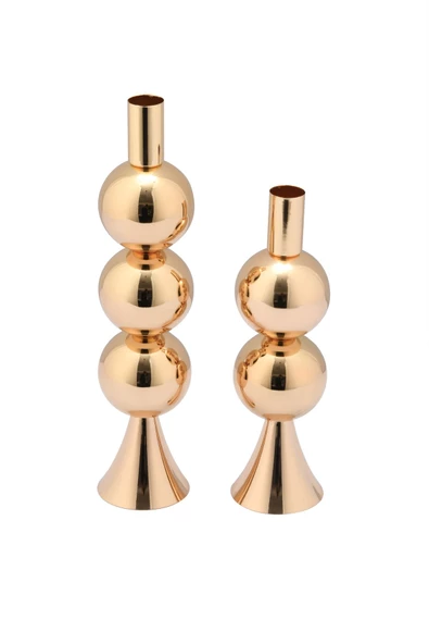TR Turan Collection ELİT 2'li Şamdan Seti Gold Renk Dekoratif Metal Mumluk - 5
