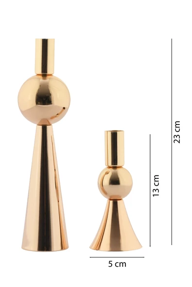 TR Turan Collection GÜNEŞ 2'li Metal Şamdan Gold Renk, Ev Dekorasyon 2'li Geometrik Mumluk - 5