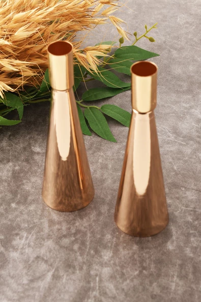 TR Turan Collection KULE 2'li Şamdan Gold Kaplam Modern Metal Mumluk Şamdan Seti - 3