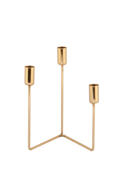 TR Turan Collection 3'lü Şamdan Gold Kaplama Üçgen Model Metal Mumluk - 4