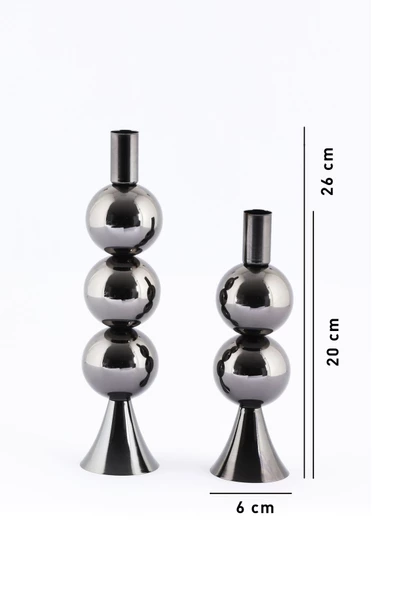 TR Turan Collection ELİT 2'li Şamdan Seti Platin Renk Dekoratif Metal Mumluk - 4
