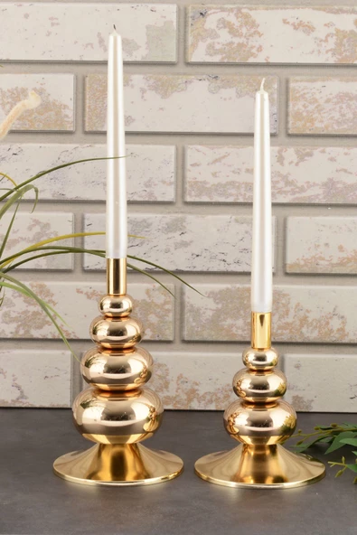TR Turan Collection FLORA 2'li Şamdan Gold Kaplama Dekoratif Metal Mumluk - 4