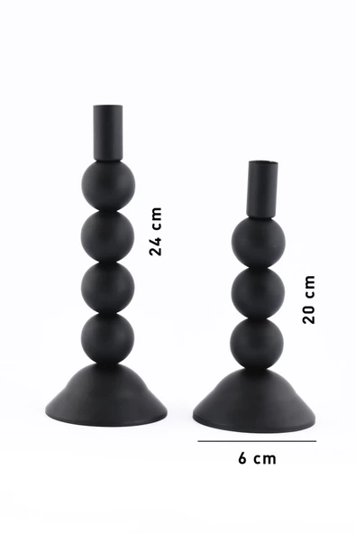 TR Turan Collection ROUND 2'li Metal Şamdan Seti Siyah Dekoratif Mumluk - 5