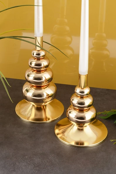 TR Turan Collection FLORA 2'li Şamdan Gold Kaplama Dekoratif Metal Mumluk - 3