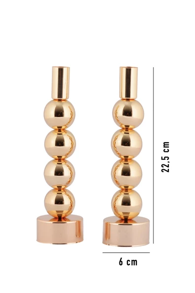 TR Turan Collection ESİN 2'li Şamdan Gold Kaplama Dekoratif Metal Mumluk BB - 5