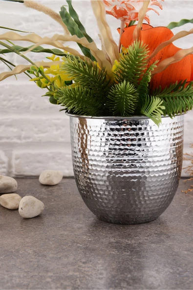TR Turan Collection GİZEM Metal Dövme Vazo Gümüş Renk Metal Aranjman - ÇİÇEKSİZ - 4