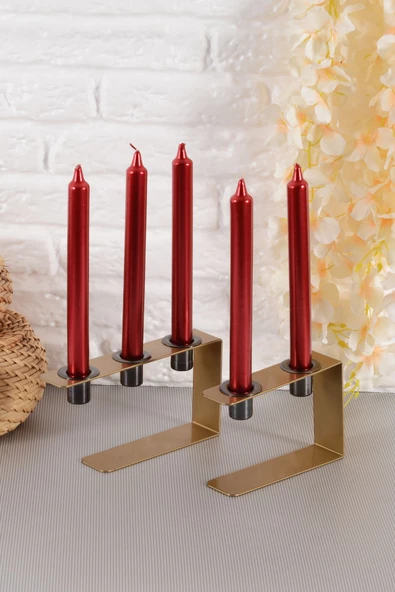 TR Turan Collection LINE SET Orta ve Büyük Boy Eskitme Geometrik Şamdan Seti, Minimal Tasarım Mumluk - 4