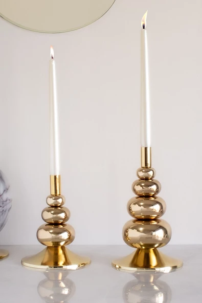 TR Turan Collection FLORA 2'li Şamdan Gold Kaplama Dekoratif Metal Mumluk - 5