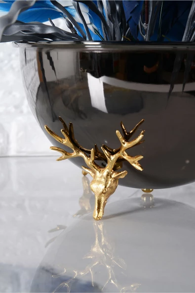 TR Turan Collection GEYİK VAZO Siyah Renk Metal Aranjman, Gold Geyik Ayaklı Çiçek Vazosu - ÇİÇEKSİZ - 4