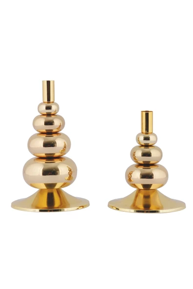 TR Turan Collection FLORA 2'li Şamdan Gold Kaplama Dekoratif Metal Mumluk - 6