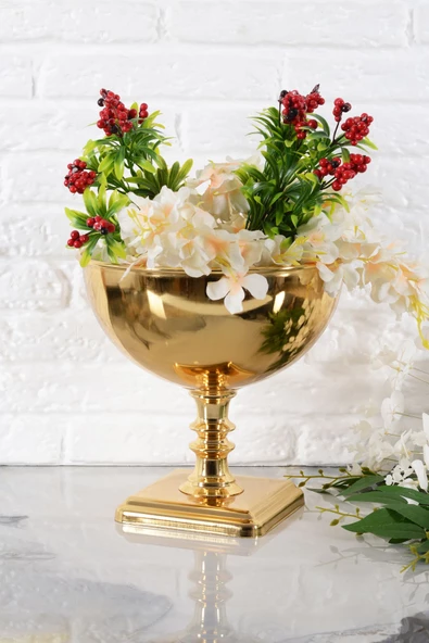 TR Turan Collection KUBBE Gold Renk Metal Aranjman, Dekoratif Ayaklı Çiçek Vazosu - ÇİÇEKSİZ - 3