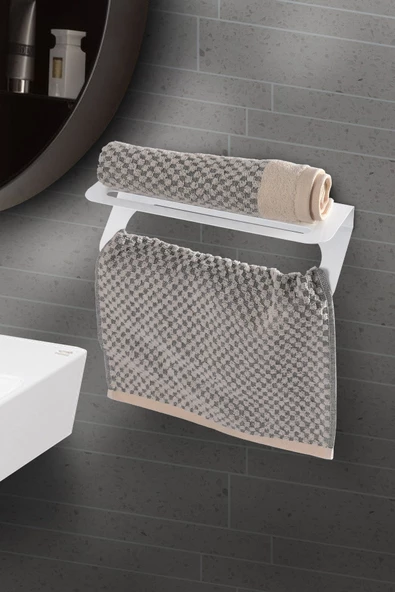 TR Turan Collection Metal Beyaz Modern Havluluk, Minimalist Banyo Rafı