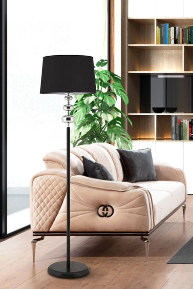 TR Turan Collection FLORA Siyah Lambader Siyah Başlık, Gümüş Küre Detaylı Metal Lambader - 2