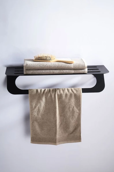 TR Turan Collection Metal Siyah Modern Havluluk, Minimalist Banyo Rafı - 2