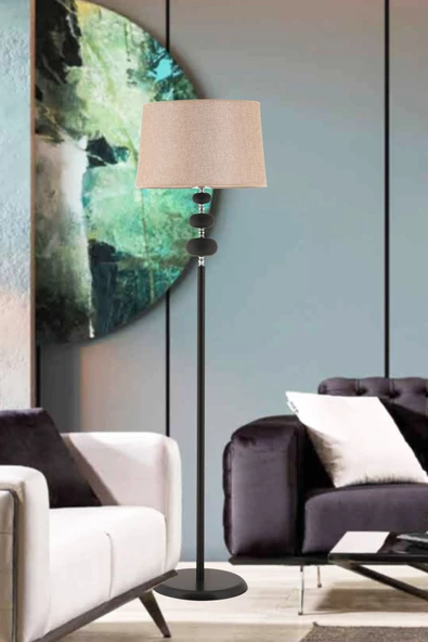 TR Turan Collection FLORA Siyah Lambader Bej Başlık, Siyah Küre Detaylı Metal Lambader - 2