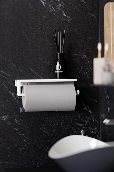 TR Turan Collection Metal Beyaz Raflı Havlu Askısı, Havlu Tutacağı, Kağıt Havluluk - 2