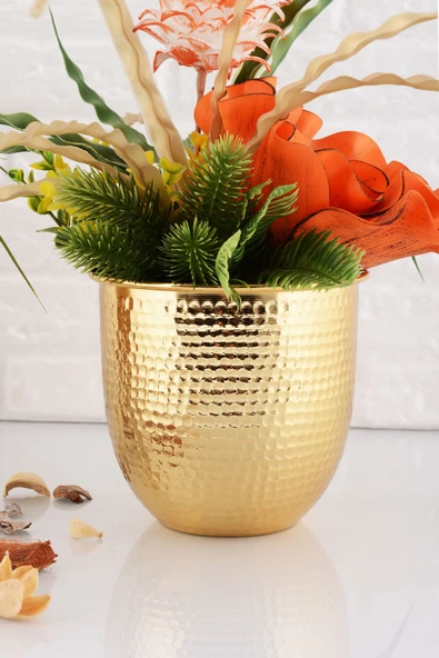 TR Turan Collection GİZEM Metal Dövme Vazo Gold Metal Aranjman - ÇİÇEKSİZ - 2