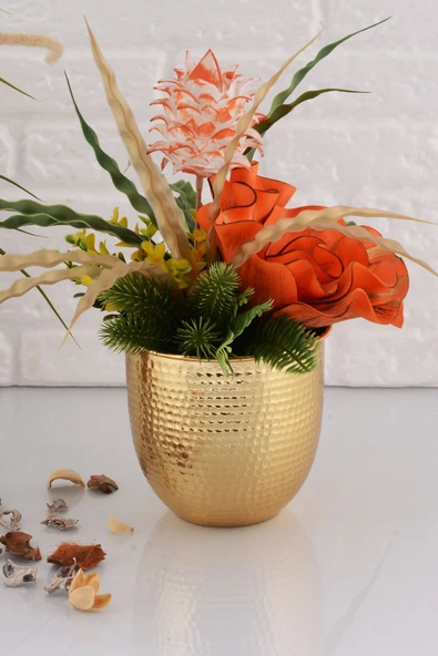 TR Turan Collection GİZEM Metal Dövme Vazo Gold Metal Aranjman - ÇİÇEKSİZ - 4