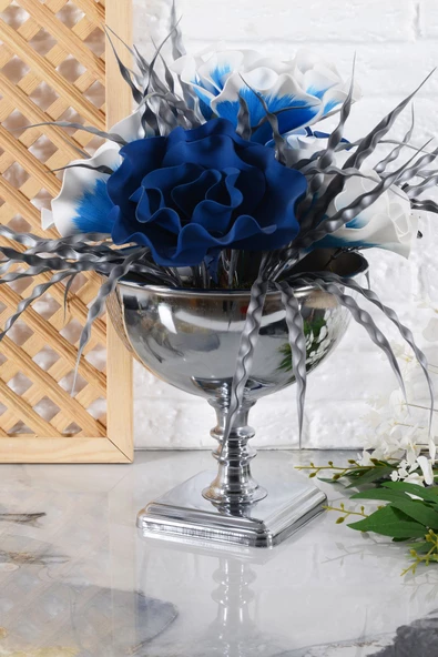TR Turan Collection KUBBE Gümüş Renk Metal Aranjman, Dekoratif Ayaklı Çiçek Vazosu - ÇİÇEKSİZ - 2