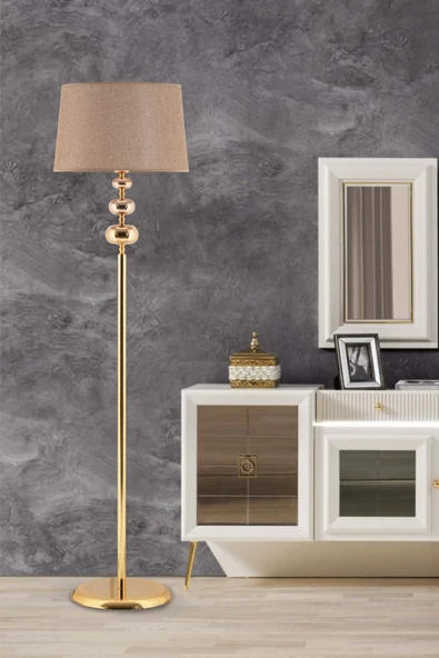 TR Turan Collection FLORA Gold Lambader Bej Başlık, Siyah Küre Detaylı Metal Lambader - 2
