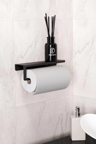 TR Turan Collection Metal Siyah Raflı Havlu Askısı, Havlu Tutacağı, Kağıt Havluluk - 3