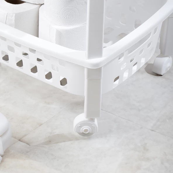 PORSIMA79-1 4 Katlı Tekerlekli Organizer Raf Çok Amaçlı Mutfak Banyo Düzenleyici Raf Ünitesi Beyaz - 3