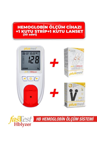 PLUSMED Fasttest Hblyzer Hemoglobin Ölçüm Cihazı 1 Kutu Strip 1 Kutu Lanset