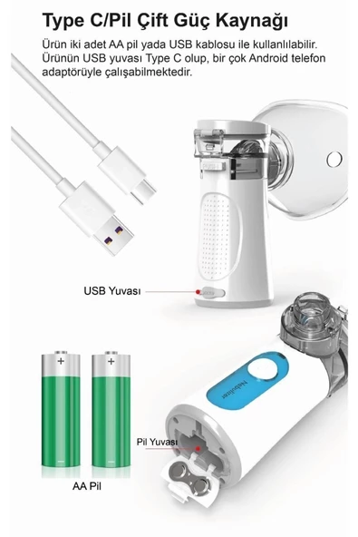 Freely Un300 Taşınabilir Mesh Nebulizatör Yeni Şarj Edilebilir Güçlü Batarya - 5