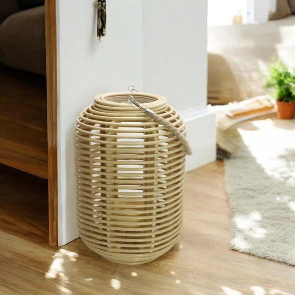 T.Concept Dekoratif Halatlı Rattan Cam Hazneli Mumluk Küçük - 3