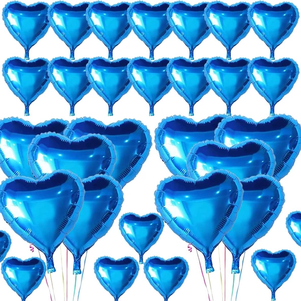 Himarry Metalize Parlak Mavi Kalp Şekilli Uçan Balon Folyo 18 inç 45 cm 25 Adet