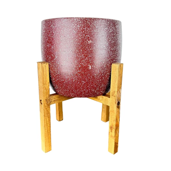 Bitki Tasarımı  Bordo Granit Toprak Saksı Saksılık Salon Çiçeklik 4 Ayaklı - 19 CM