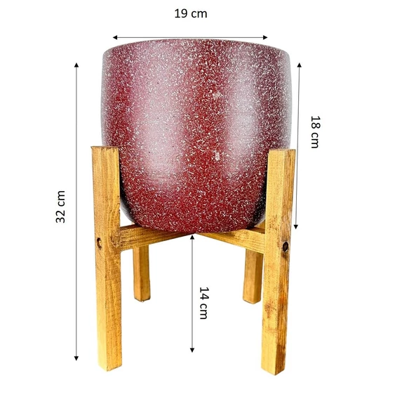 Bitki Tasarımı  Bordo Granit Toprak Saksı Saksılık Salon Çiçeklik 4 Ayaklı - 19 CM - Resim 2