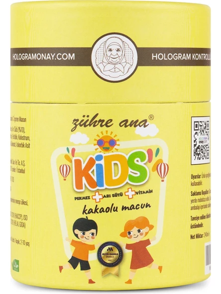 Zühre Ana Kids Arı Sütü Pekmez Bal ve Vitamin Katkılı Kakaolu Macun 240 gr