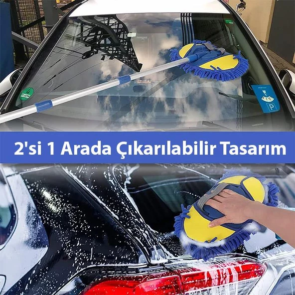 Polham Mikrofiber Teleskopik Saplı Ayarlanabilir Kuru Islak Araç Yıkama Fırçası, Oto Temizleme Fırçası - 3