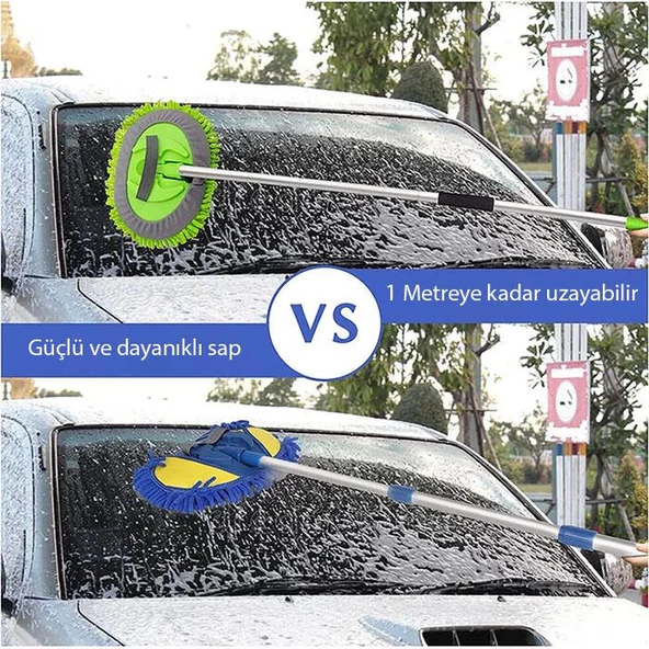 Polham Mikrofiber Teleskopik Saplı Ayarlanabilir Kuru Islak Araç Yıkama Fırçası, Oto Temizleme Fırçası - 2