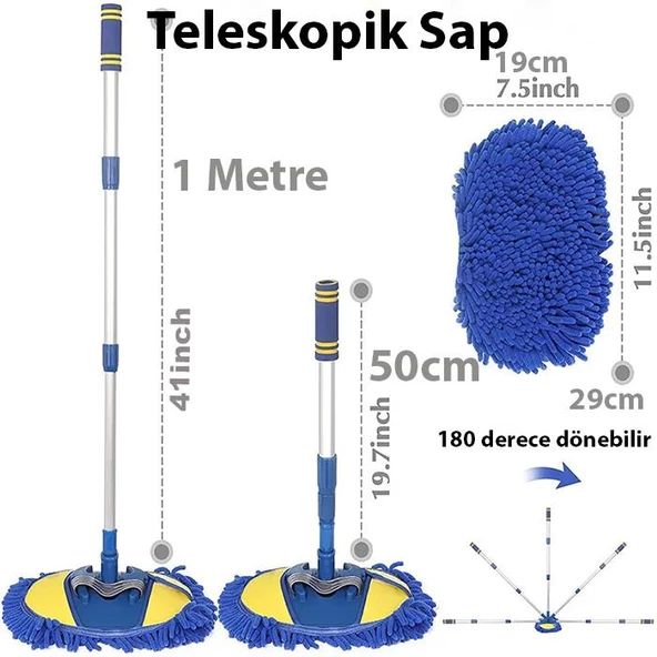 Polham Mikrofiber Teleskopik Saplı Ayarlanabilir Kuru Islak Araç Yıkama Fırçası, Oto Temizleme Fırçası - 5