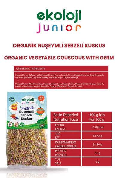 Organik Ruşeymli Sebzeli Kuskus 250gr12Paket Couscous with Organic Wheat Germ Vegetables 250gr12pack - 3